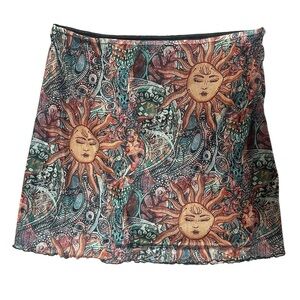 Celestial Sun Print Mini Skirt Women’s Plus Size 2X Boho Festival